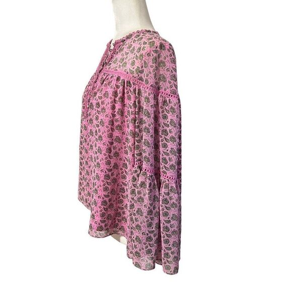 Rebecca Minkoff Paisley XSmall Bell Sleeve Blouse Pink Women’s Floral - Picture 5 of 13